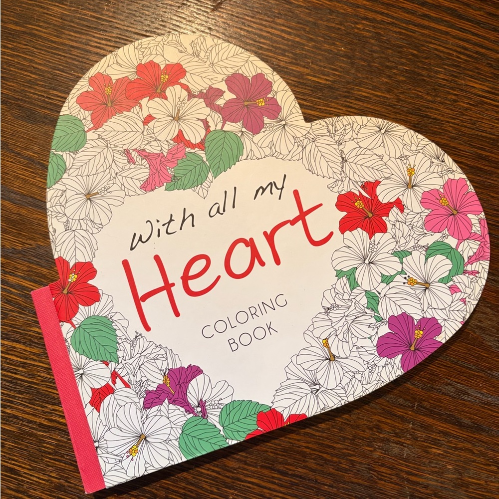 BRAND NEW Heart-Shaped Floral Coloring Book